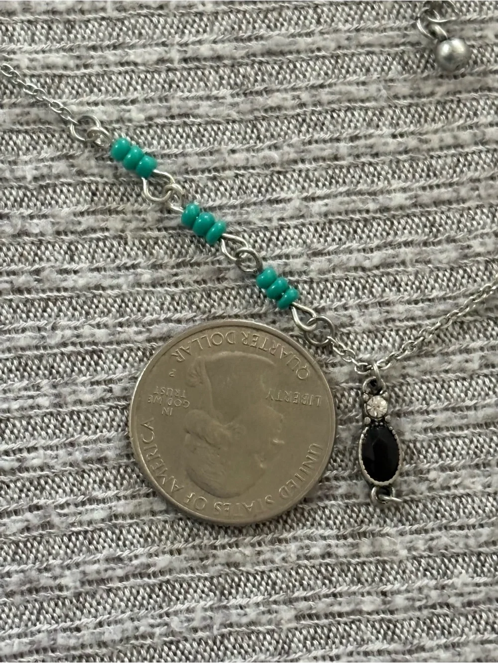 Bohemian theme silver tone blue beaded adjustable chain necklace